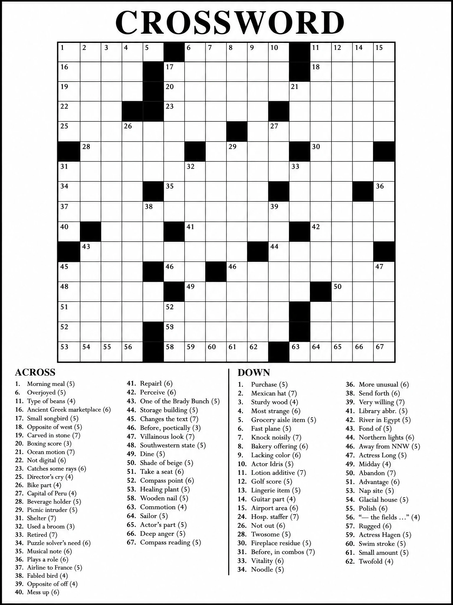 Example Crosswords puzzle page from KDP Builder generator