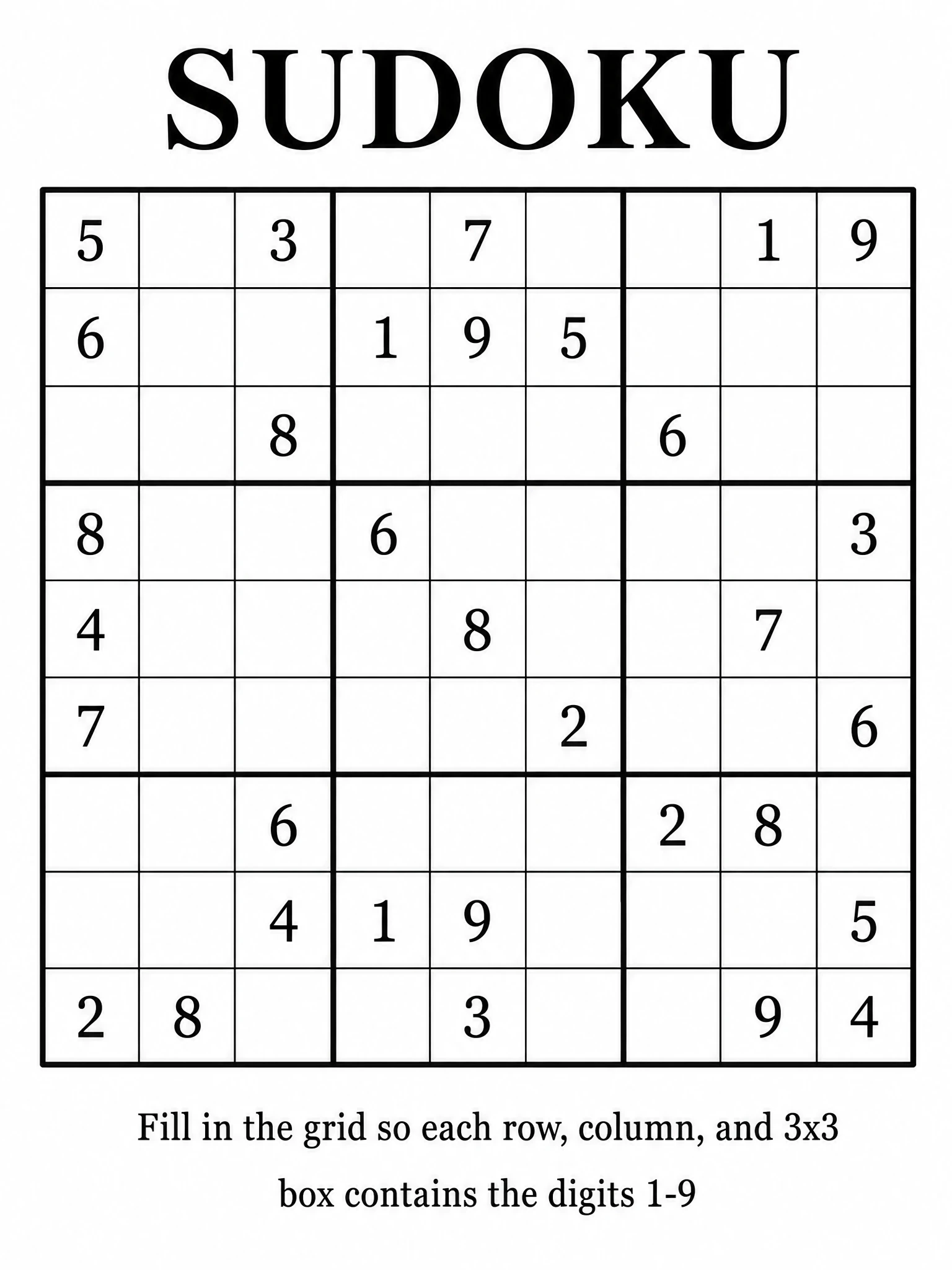 Example Sudoku puzzle page from KDP Builder generator