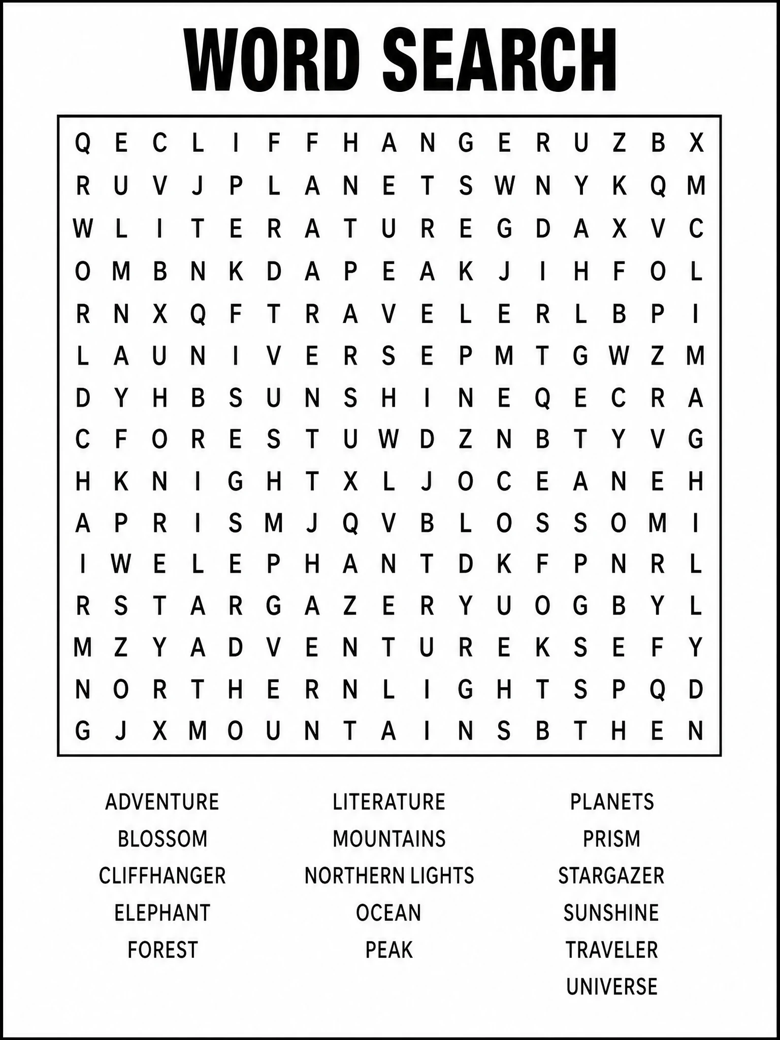 Example Word Search puzzle page from KDP Builder generator