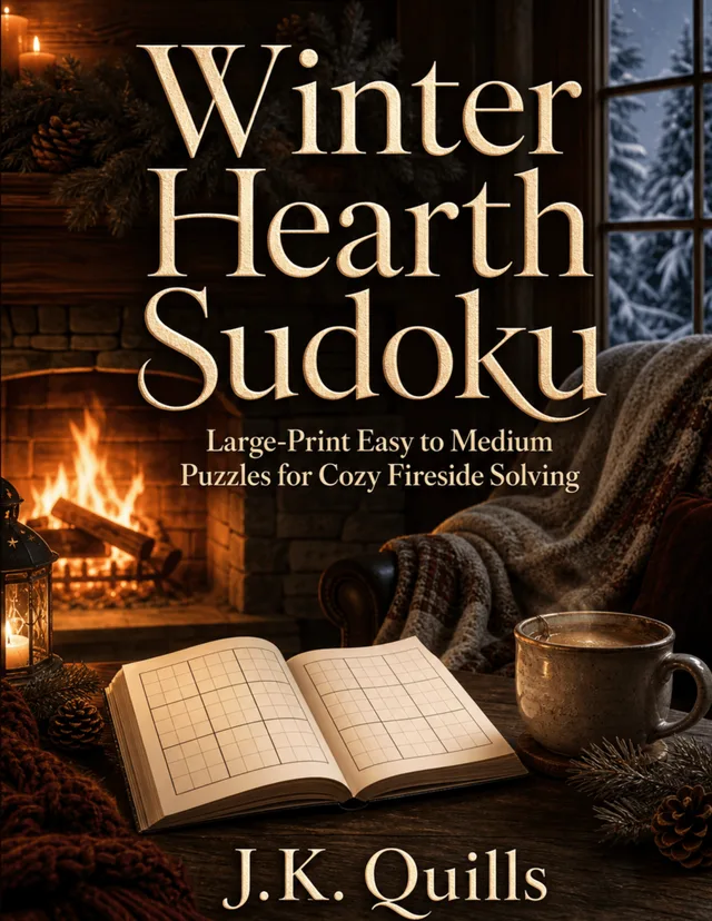 Winter Hearth Sudoku — real book cover generated by KDP Builder