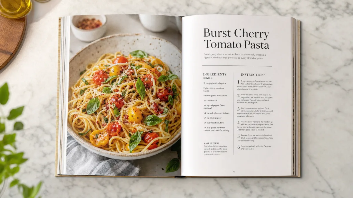 Cookbook recipe interior spread sample