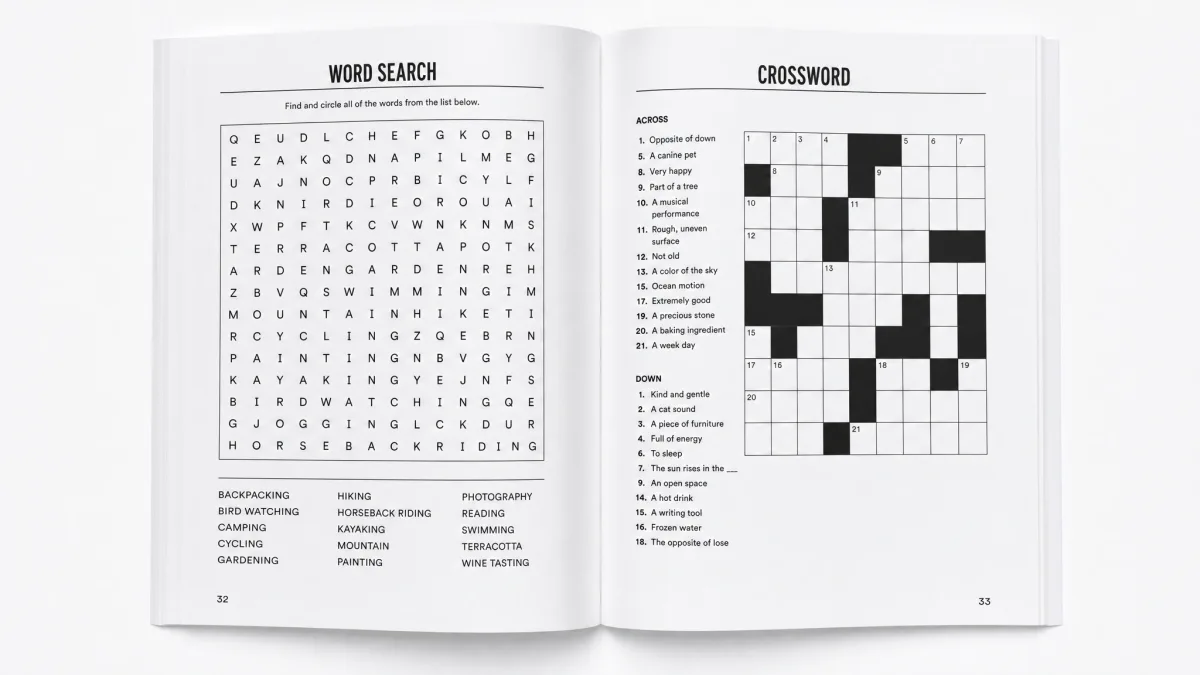 Word search book interior spread sample