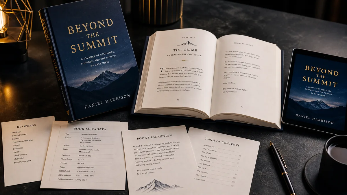Complete book publishing package with interior pages, cover artwork, and metadata documents