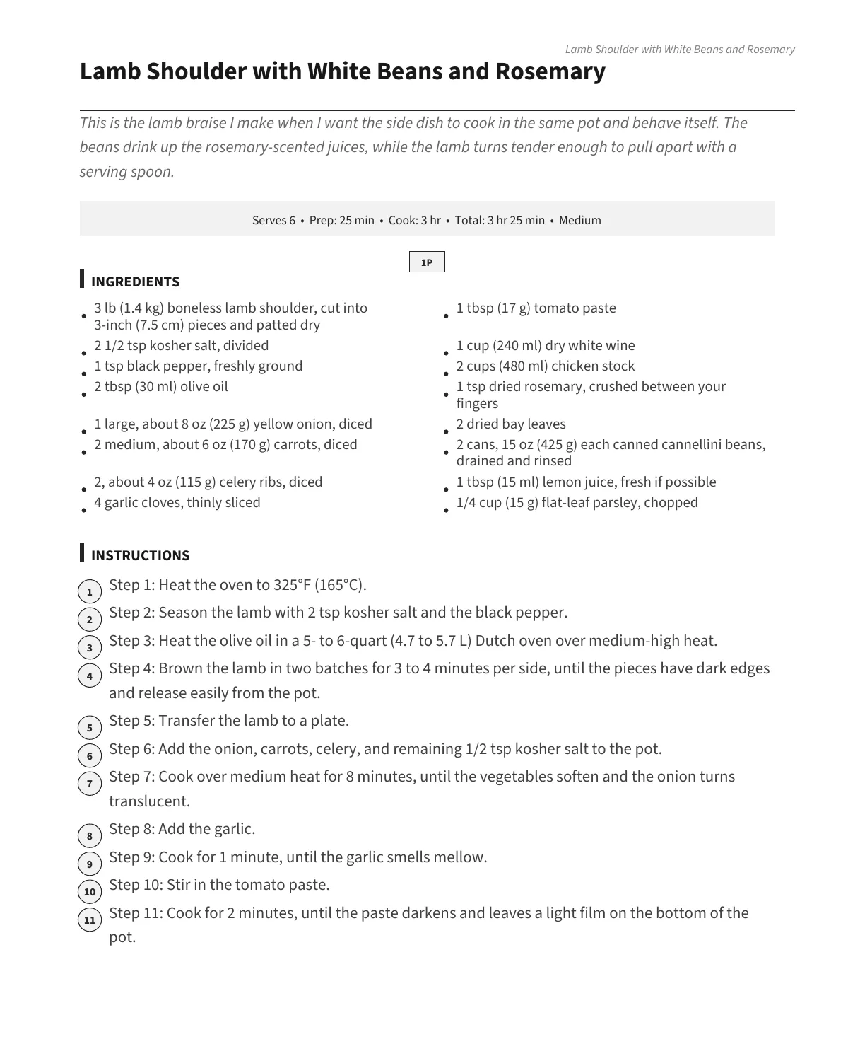 The Sunday Table — actual interior page